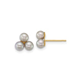 14k Yellow Gold Pearl Stud Earrings with Three White Round Pearls, Classic Cluster Style for Women