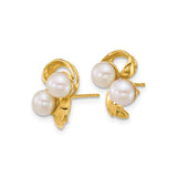 14k Yellow Gold Stud Earrings with Three White Cultured Pearls, Floral Inspired Design