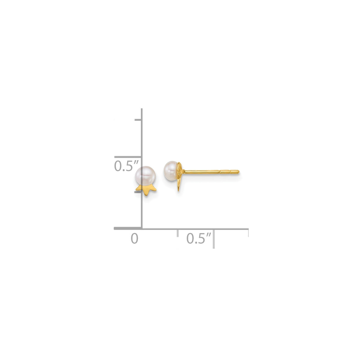 14k Yellow Gold Stud Earrings with Round White Cultured Pearls, Star Accent Base