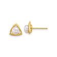 14k Yellow Gold Stud Earrings with White Cultured Pearl, Open Triangle Minimalist Design