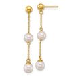 14k Yellow Gold Dangle Earrings with White Cultured Pearls, Drop Style for Women