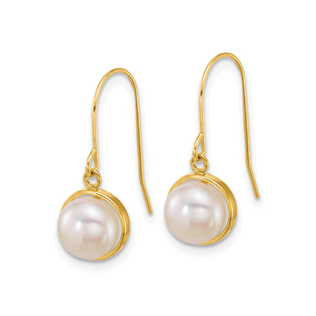 14k Yellow Gold Drop Earrings with White Freshwater Cultured Pearls, Classic Dangle Design