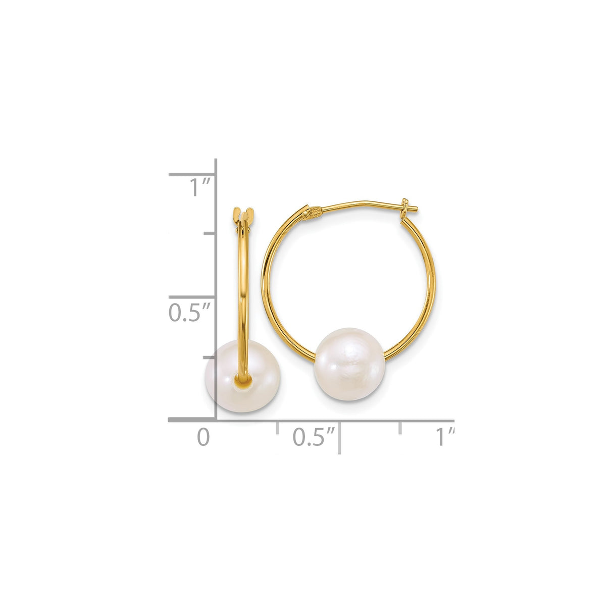 14k Yellow Gold Hoop Earrings with Round White Cultured Pearls, Minimalist Daily Style