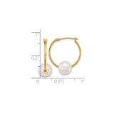14k Yellow Gold Hoop Earrings with Round White Cultured Pearls, Minimalist Daily Style