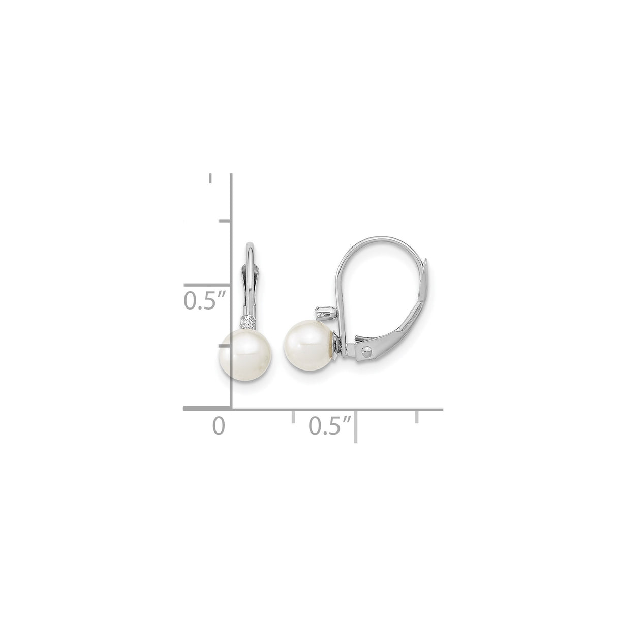 14k White Gold Drop Earrings with Freshwater Pearl and Diamond Accent Leverback Design