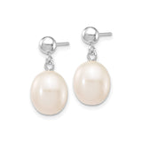 14k White Gold Dangle Earrings with Oval Freshwater Cultured Pearls, Drop Design for Women