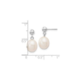 14k White Gold Dangle Earrings with Oval Freshwater Cultured Pearls, Drop Design for Women