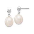 14k White Gold Dangle Earrings with Oval Freshwater Cultured Pearls, Drop Design for Women