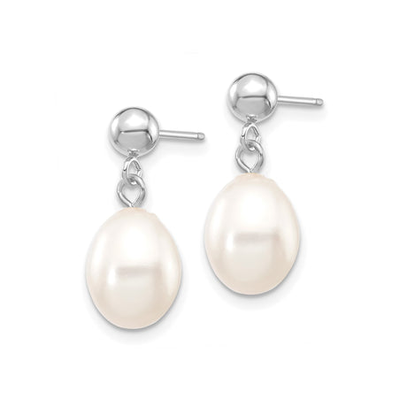 14k White Gold Dangle Earrings with Oval Freshwater Pearls, Timeless Drop Style