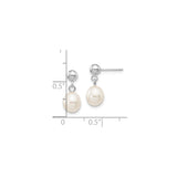 14k White Gold Drop Earrings with White Freshwater Cultured Pearls, Classic Dangle Studs