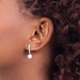 14k White Gold Drop Earrings with Round White Cultured Pearls, Dangle Design