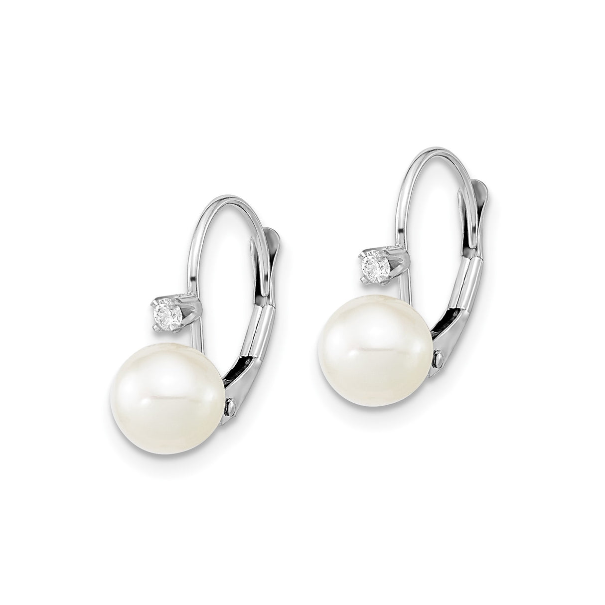 14k White Gold Drop Earrings with Cultured Freshwater Pearls and Diamond Accents