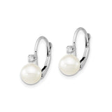 14k White Gold Drop Earrings with Cultured Freshwater Pearls and Diamond Accents