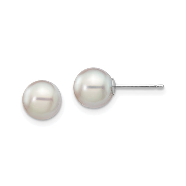 14k White Gold Pearl Stud Earrings, Classic Minimalist Bridal Jewelry for Women