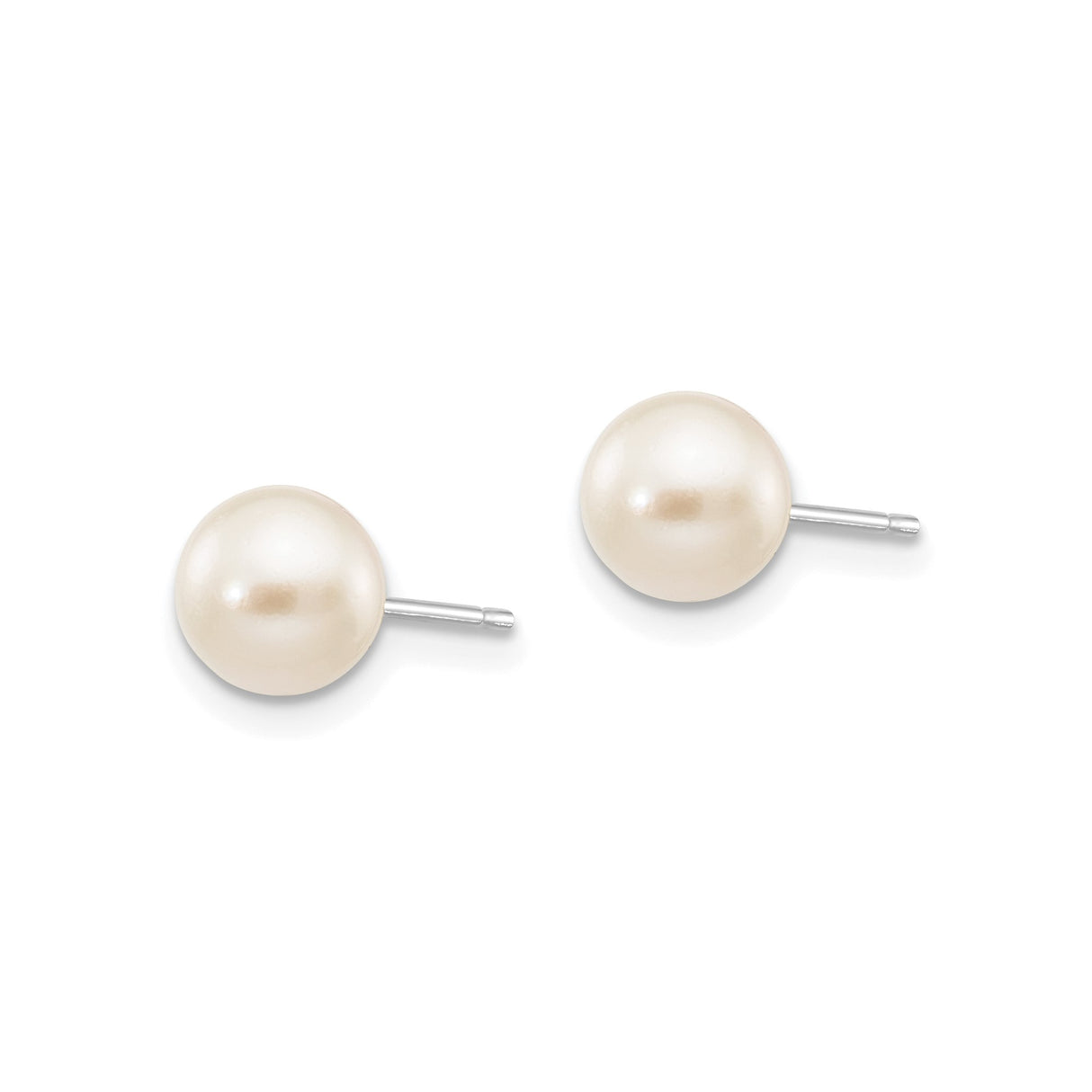 14k White Gold Pearl Stud Earrings, Classic Round Cultured Akoya Pearls for Women