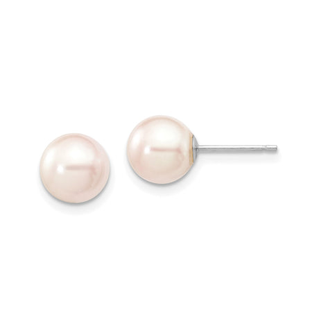 14k White Gold Stud Earrings with Round Freshwater Pearls, Classic Minimalist Design for Women