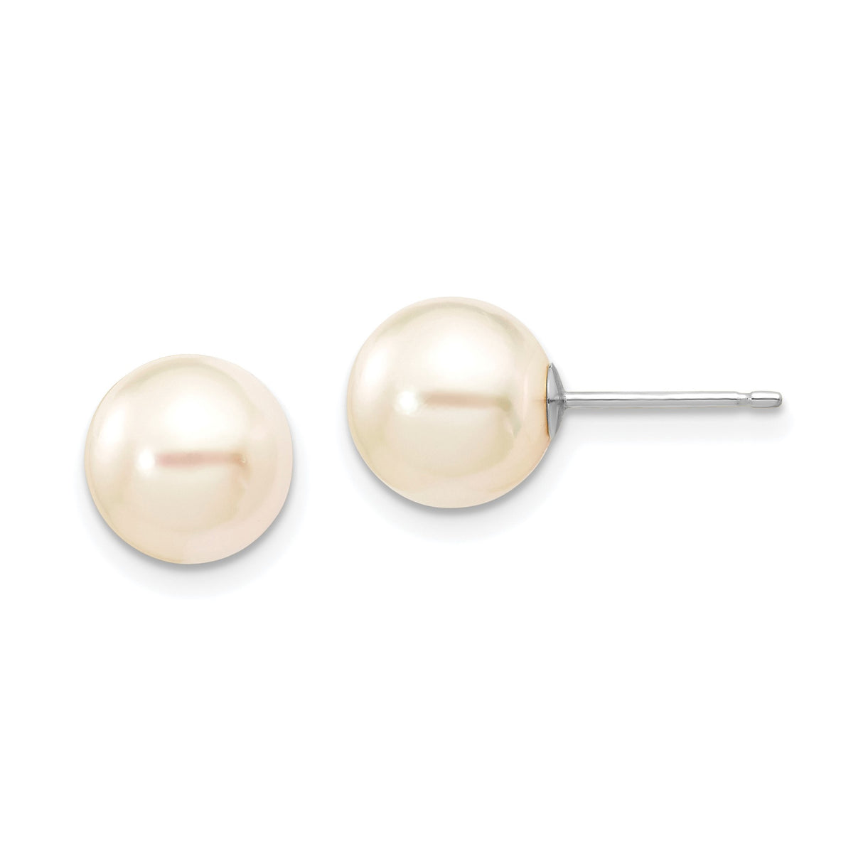 14k White Gold Pearl Stud Earrings, Round Saltwater Cultured Pearls, Classic Minimalist Design