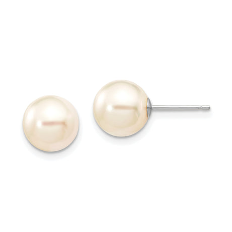 14k White Gold Pearl Stud Earrings, Round Saltwater Cultured Pearls, Classic Minimalist Design
