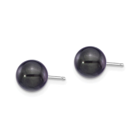 14k White Gold Stud Earrings with Black Cultured Akoya Pearls, Minimalist Formal Style