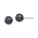14k White Gold Stud Earrings with Black Cultured Akoya Pearls, Minimalist Formal Style