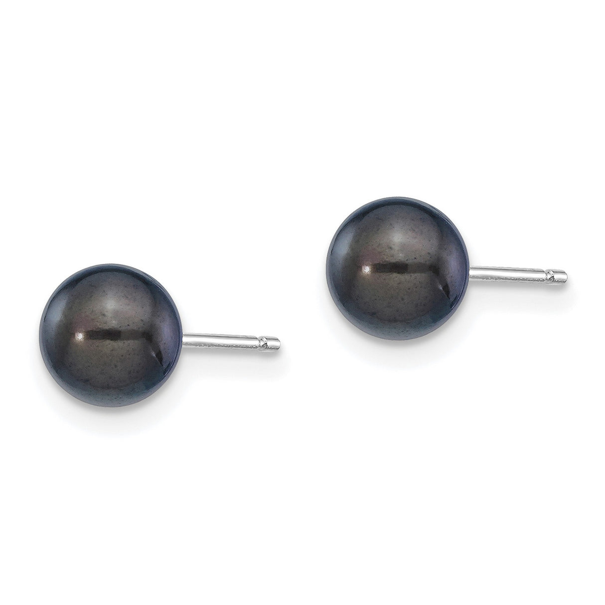 14k White Gold Stud Earrings with Black Freshwater Cultured Pearls for Women