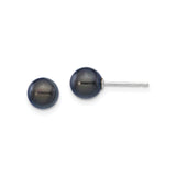 14k White Gold Stud Earrings with Black Freshwater Cultured Pearls for Women
