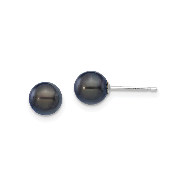 14k White Gold Stud Earrings with Black Freshwater Cultured Pearls for Women