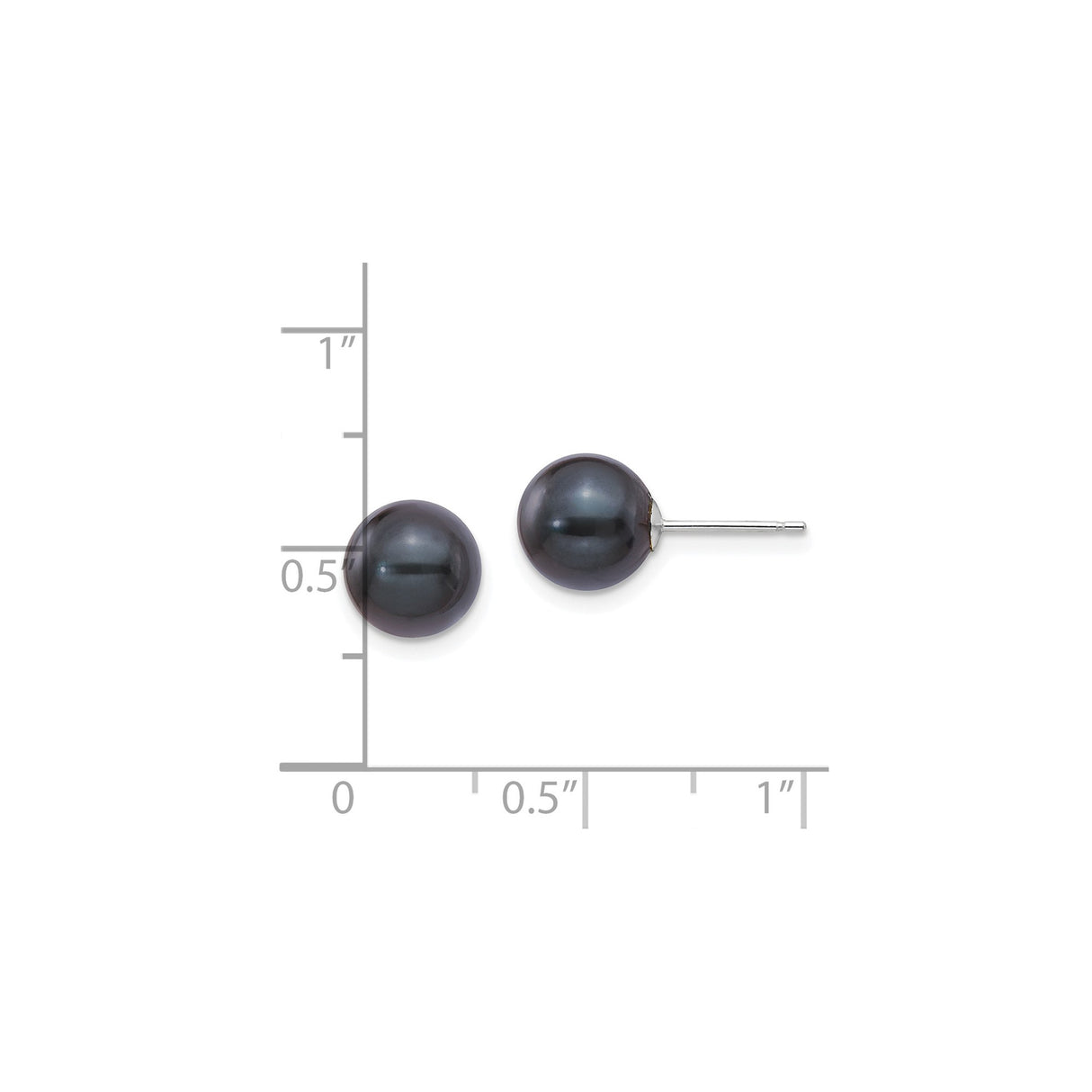 14k White Gold Stud Earrings with Round Black Pearl, Classic Post Back Design for Women