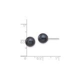 14k White Gold Stud Earrings with Round Black Pearl, Classic Post Back Design for Women