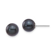 14k White Gold Stud Earrings with Round Black Pearl, Classic Post Back Design for Women