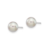 14k White Gold Pearl Stud Earrings, Round White Cultured Pearls, Classic Formal Style