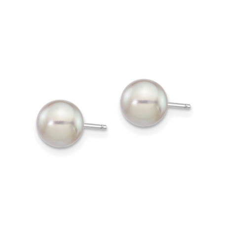 14k White Gold Pearl Stud Earrings, Round White Cultured Pearls, Classic Formal Style