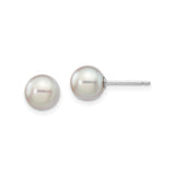 14k White Gold Pearl Stud Earrings, Round White Cultured Pearls, Classic Formal Style