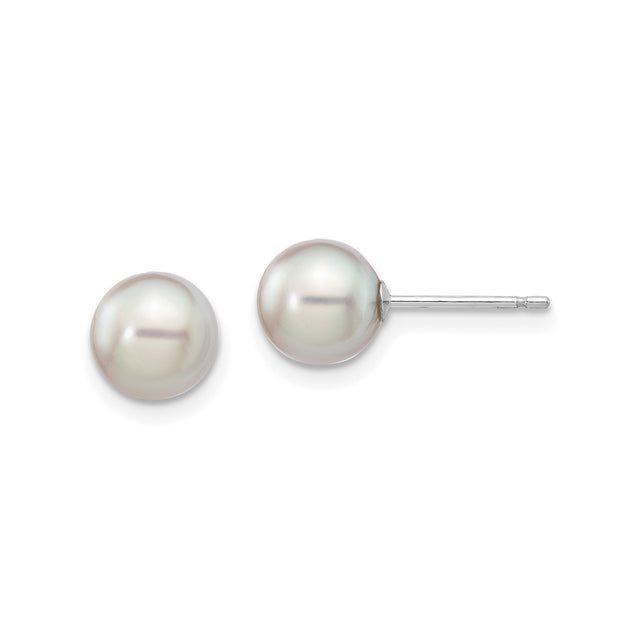 14k White Gold Pearl Stud Earrings, Round White Cultured Pearls, Classic Formal Style