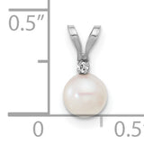 14k White Gold Pendant with Round Akoya Pearl and Diamond Accent, Bridal Fine Jewelry