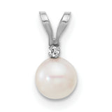 14k White Gold Pendant with Round Akoya Pearl and Diamond Accent, Bridal Fine Jewelry