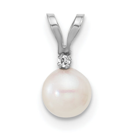 14k White Gold Pendant with Round Akoya Pearl and Diamond Accent, Bridal Fine Jewelry