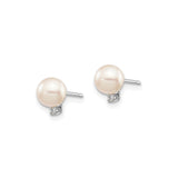 14k White Gold Pearl Stud Earrings with Diamond Accents, Minimalist Bridal Style