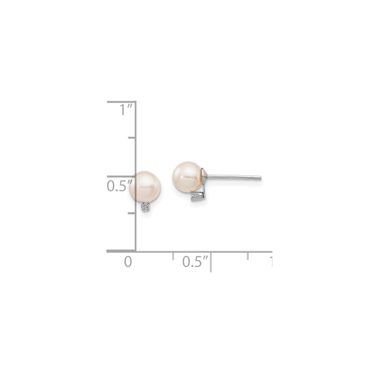 14k White Gold Pearl Stud Earrings with Diamond Accents, Minimalist Bridal Style