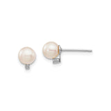 14k White Gold Pearl Stud Earrings with Diamond Accents, Minimalist Bridal Style
