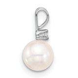 14k White Gold Pendant with Akoya Pearl and Diamond Accent, Classic Bridal Jewelry for Women