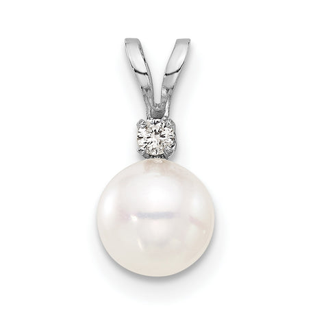 14k White Gold Pendant with Akoya Pearl and Diamond Accent, Classic Bridal Jewelry for Women