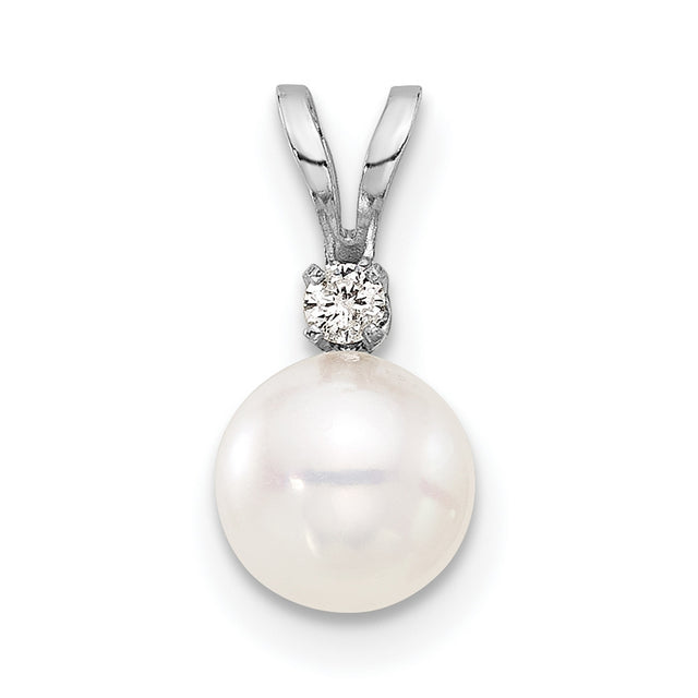 14k White Gold Pendant with Akoya Pearl and Diamond Accent, Classic Bridal Jewelry for Women