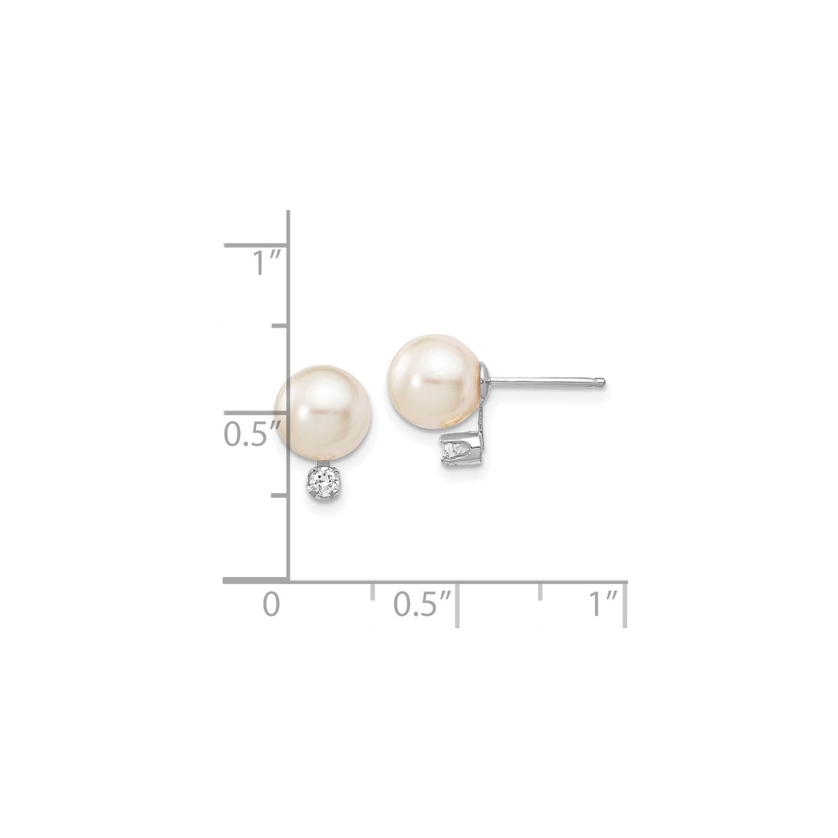 14k White Gold Stud Earrings with Cultured Akoya Pearls and Diamond Accents