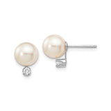 14k White Gold Stud Earrings with Cultured Akoya Pearls and Diamond Accents