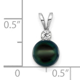 14k White Gold Pendant with Black Tahitian Pearl and Diamond Accent for Women