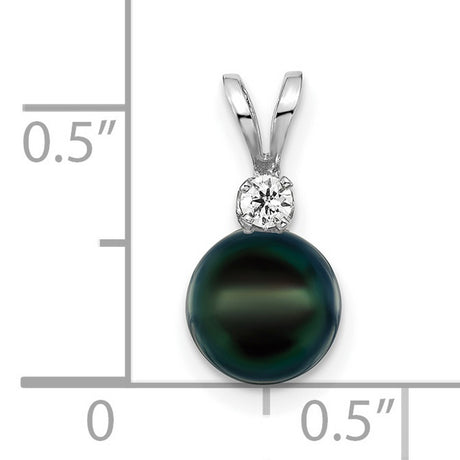 14k White Gold Pendant with Black Tahitian Pearl and Diamond Accent for Women