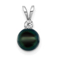 14k White Gold Pendant with Black Tahitian Pearl and Diamond Accent for Women