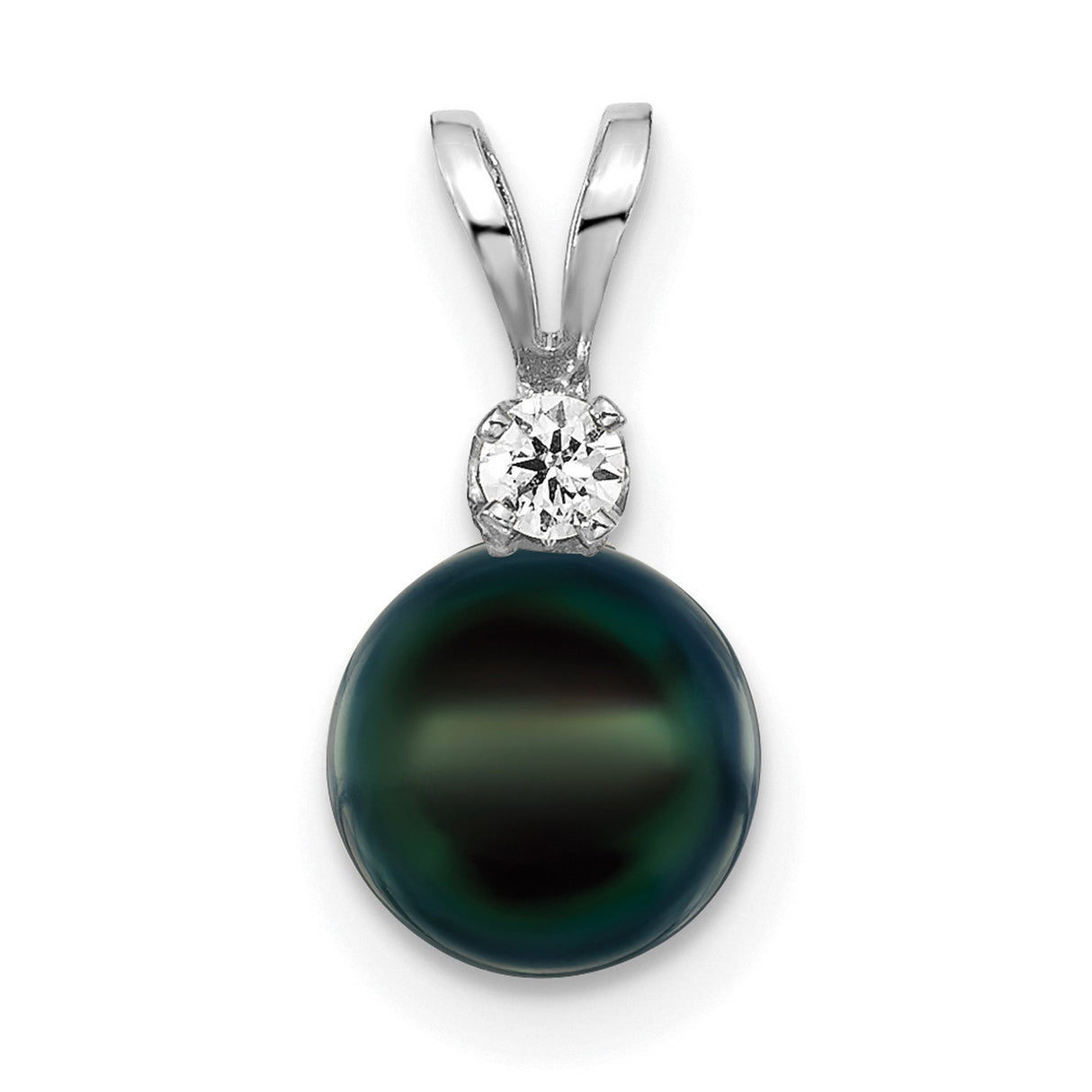 14k White Gold Pendant with Black Tahitian Pearl and Diamond Accent for Women