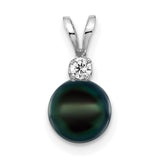 14k White Gold Pendant with Black Tahitian Pearl and Diamond Accent for Women